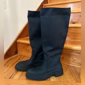 Zara Tall Treaded Knee High Black Boots
